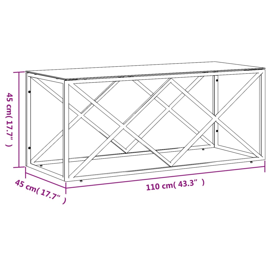 üveg és rozsdamentes acél dohányzóasztal 110x45x45 cm