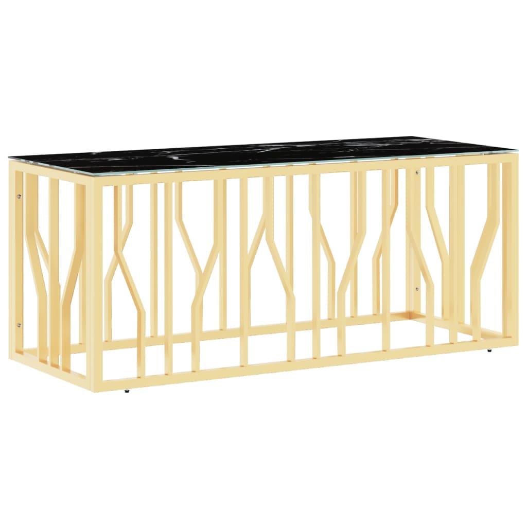 aranyszínű üveg és rozsdamentes acél dohányzóasztal 110x45x45cm