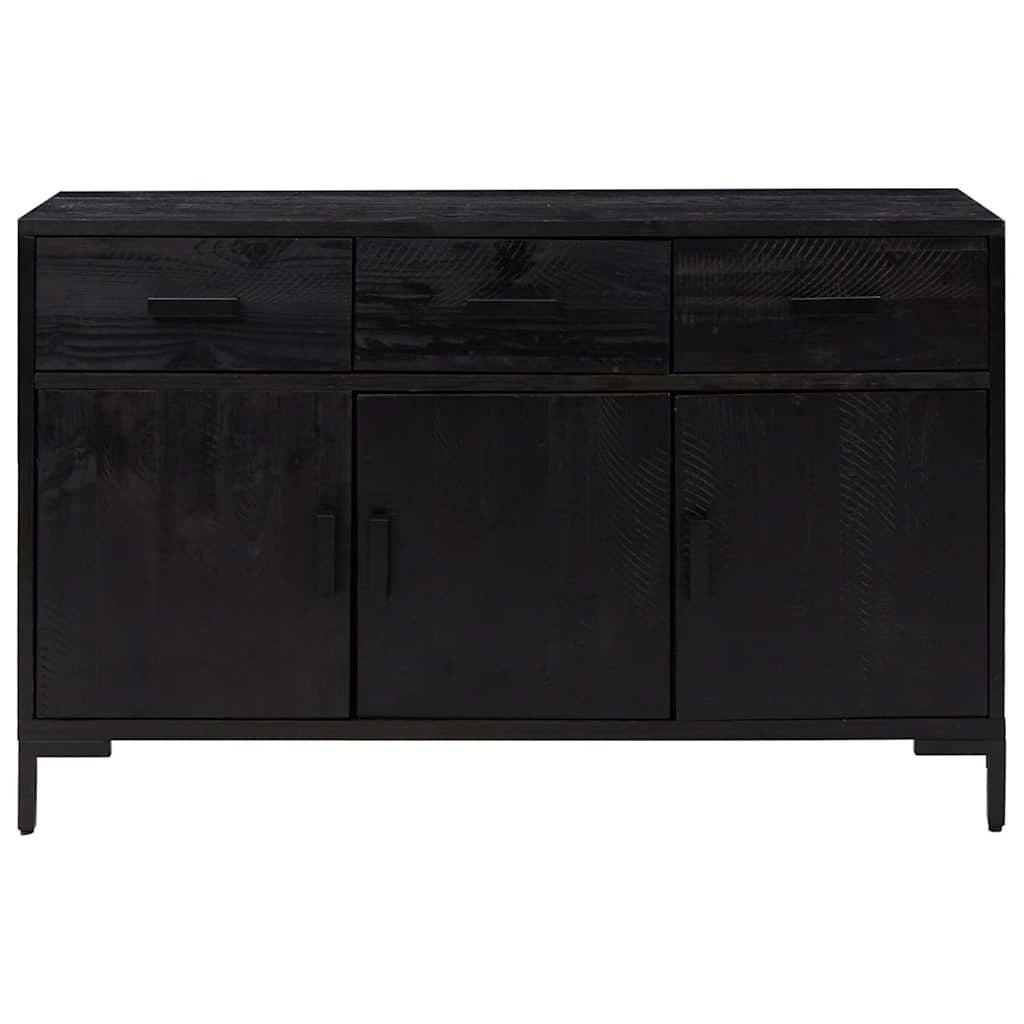 fekete tömör újrahasznosított fenyő tálalószekrény 110x35x70cm