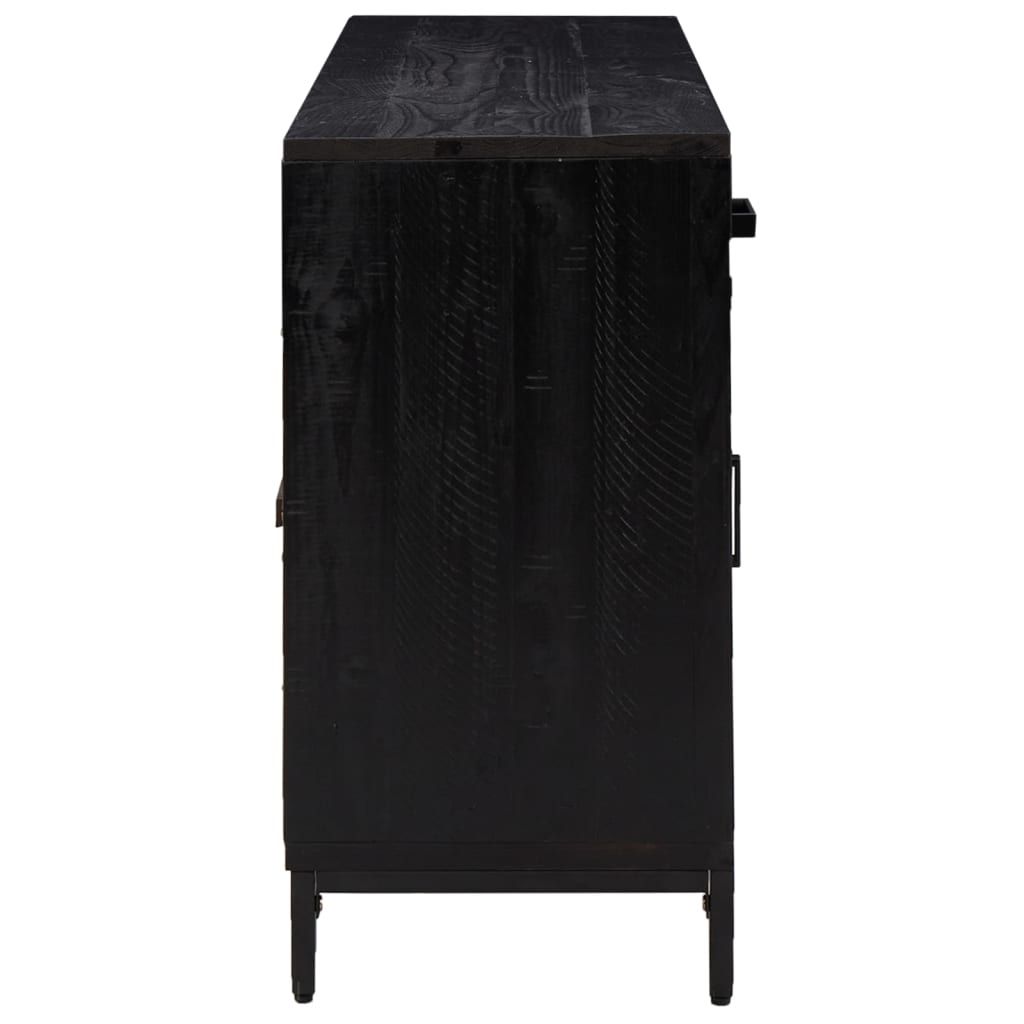fekete tömör újrahasznosított fenyő tálalószekrény 110x35x70cm