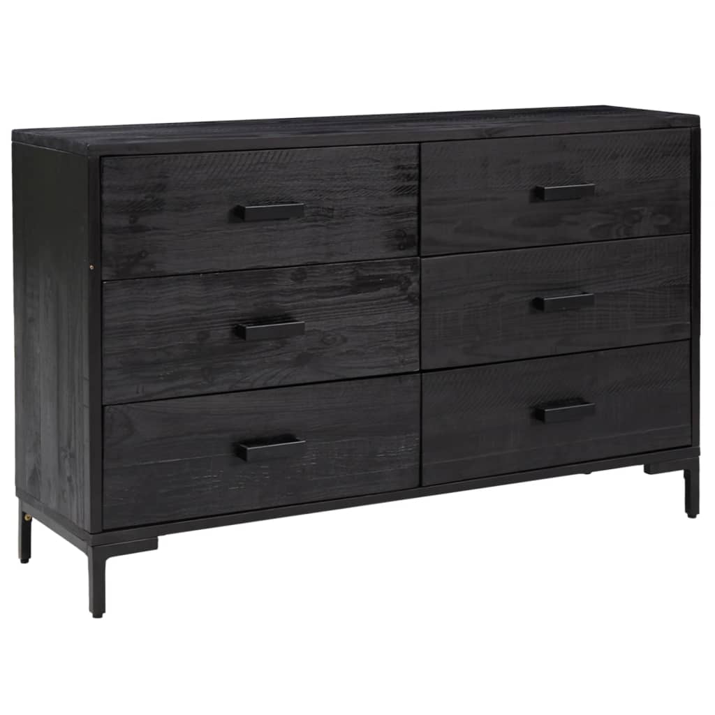 fekete tömör újrahasznosított fenyő tálalószekrény 110x35x70cm