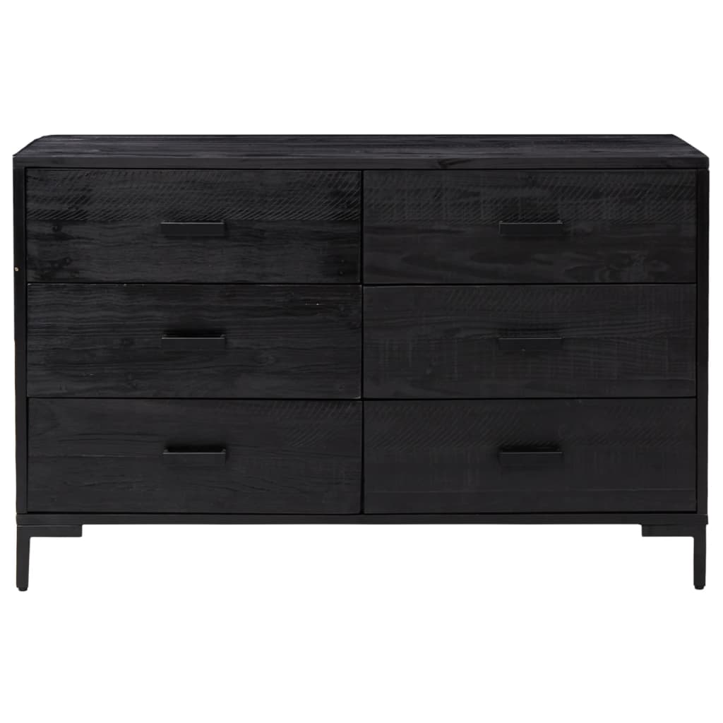 fekete tömör újrahasznosított fenyő tálalószekrény 110x35x70cm