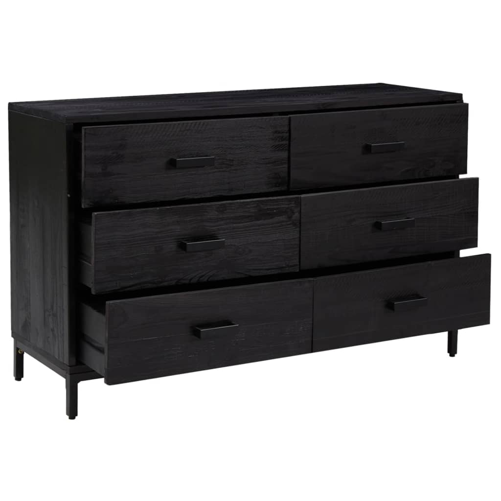 fekete tömör újrahasznosított fenyő tálalószekrény 110x35x70cm