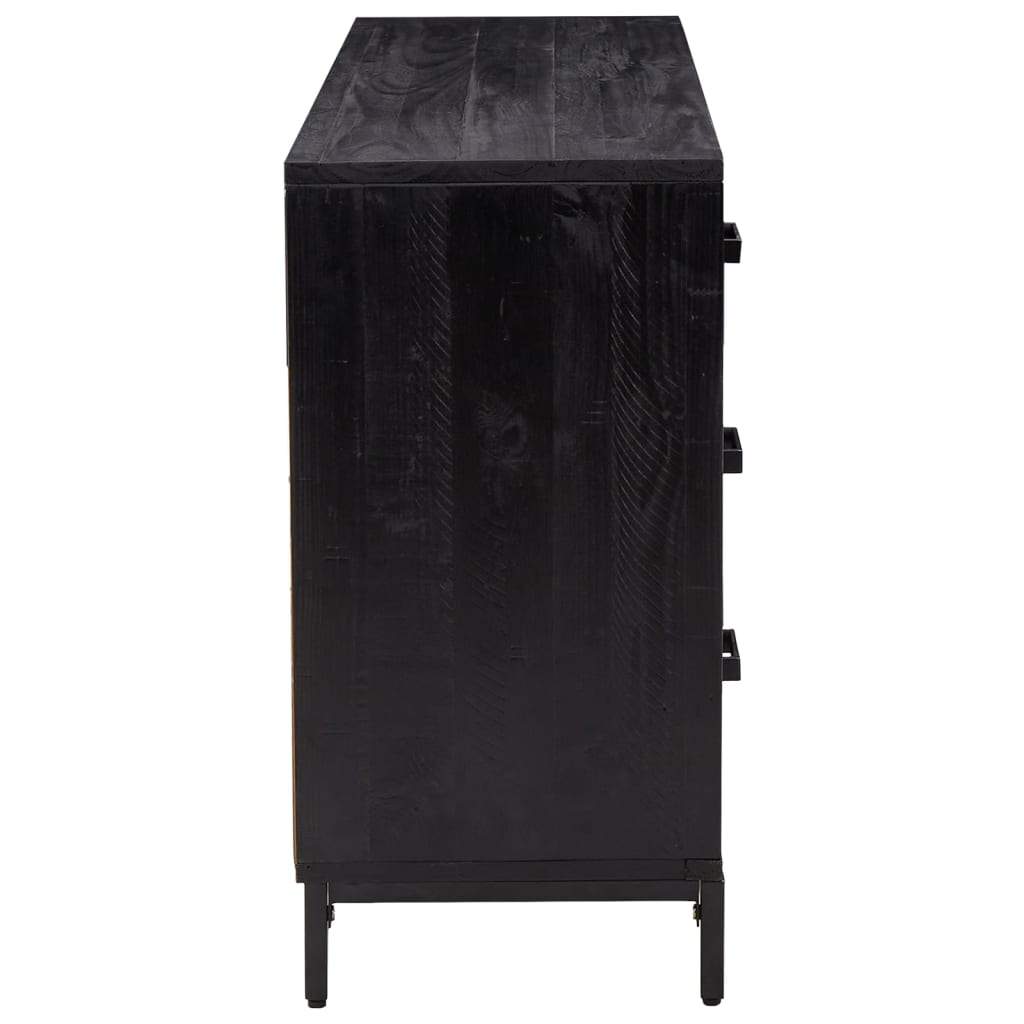 fekete tömör újrahasznosított fenyő tálalószekrény 110x35x70cm