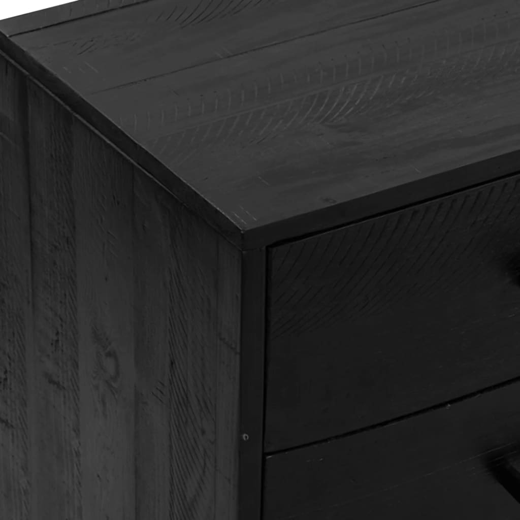 fekete tömör újrahasznosított fenyő tálalószekrény 110x35x70cm