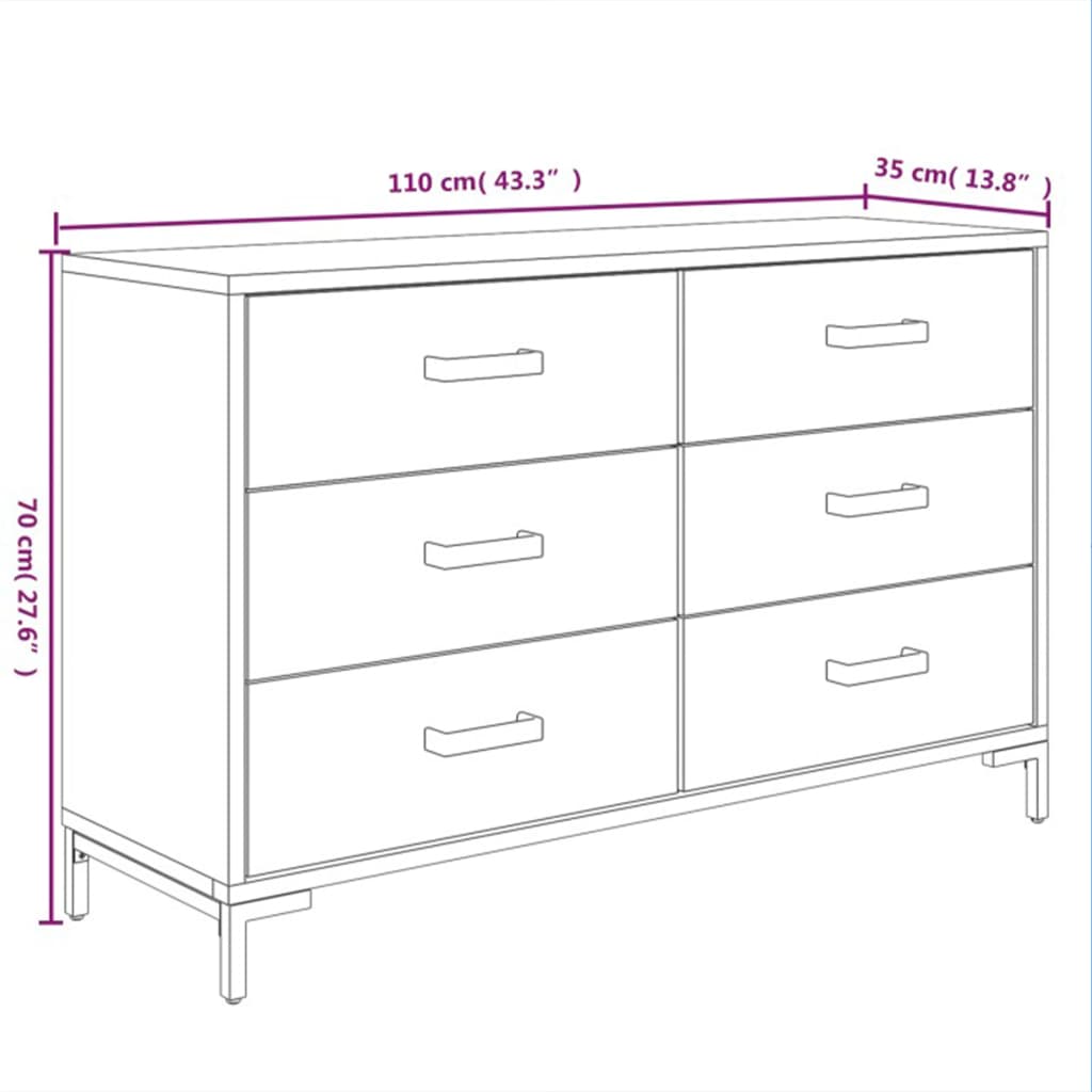 fekete tömör újrahasznosított fenyő tálalószekrény 110x35x70cm