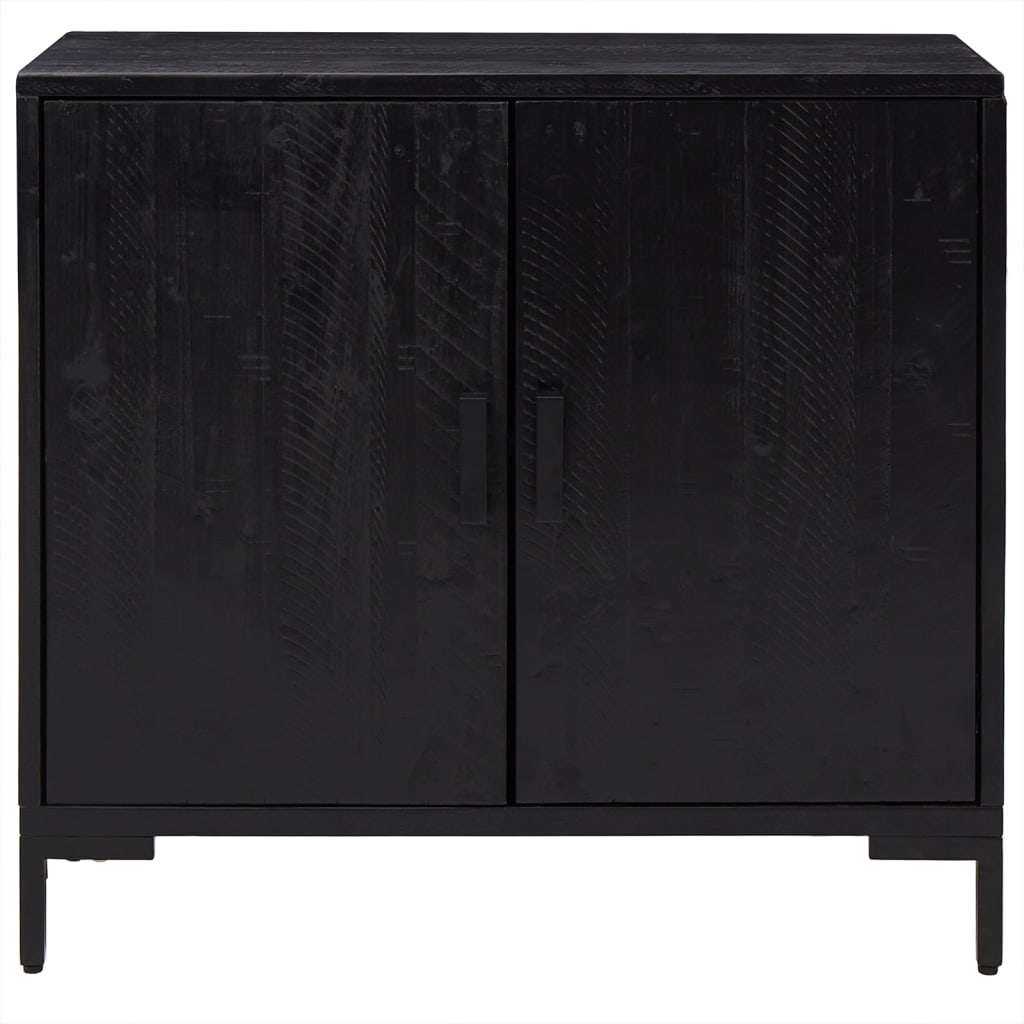 fekete tömör újrahasznosított fenyő tálalószekrény 75x35x70 cm
