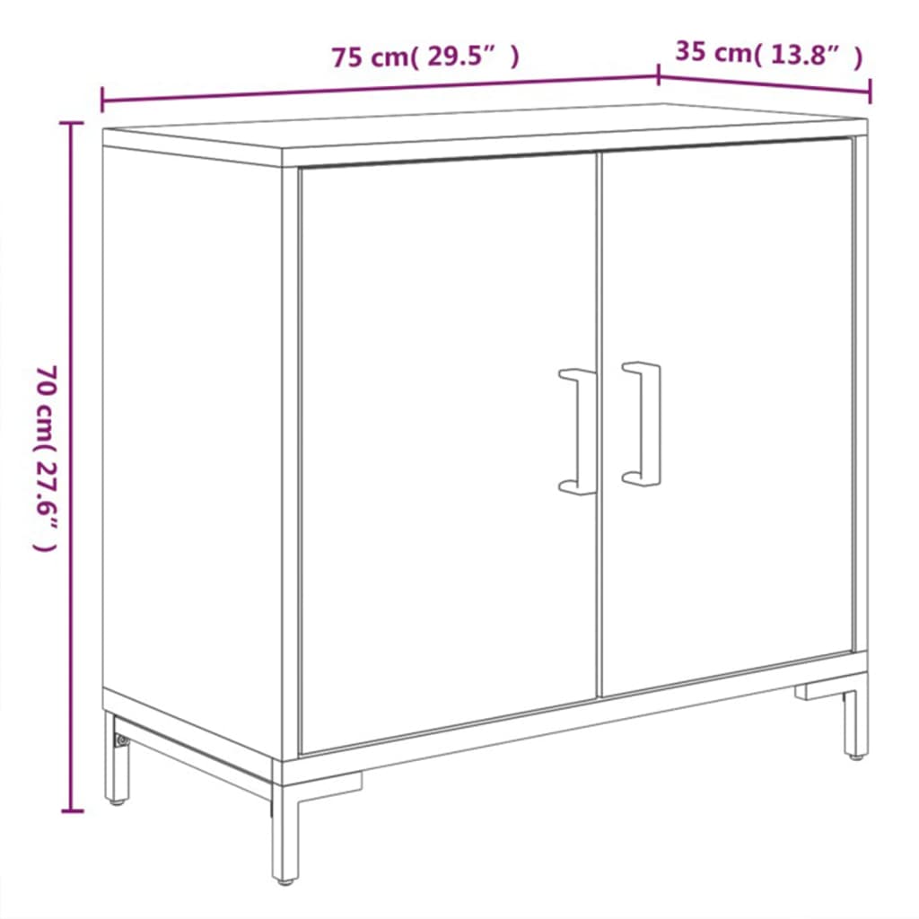 fekete tömör újrahasznosított fenyő tálalószekrény 75x35x70 cm
