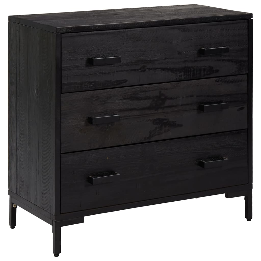 fekete tömör fenyőfa fiókos szekrény 75 x 35 x 70 cm