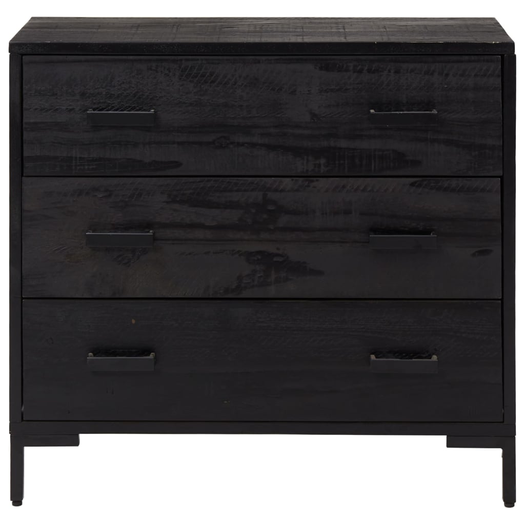 fekete tömör fenyőfa fiókos szekrény 75 x 35 x 70 cm