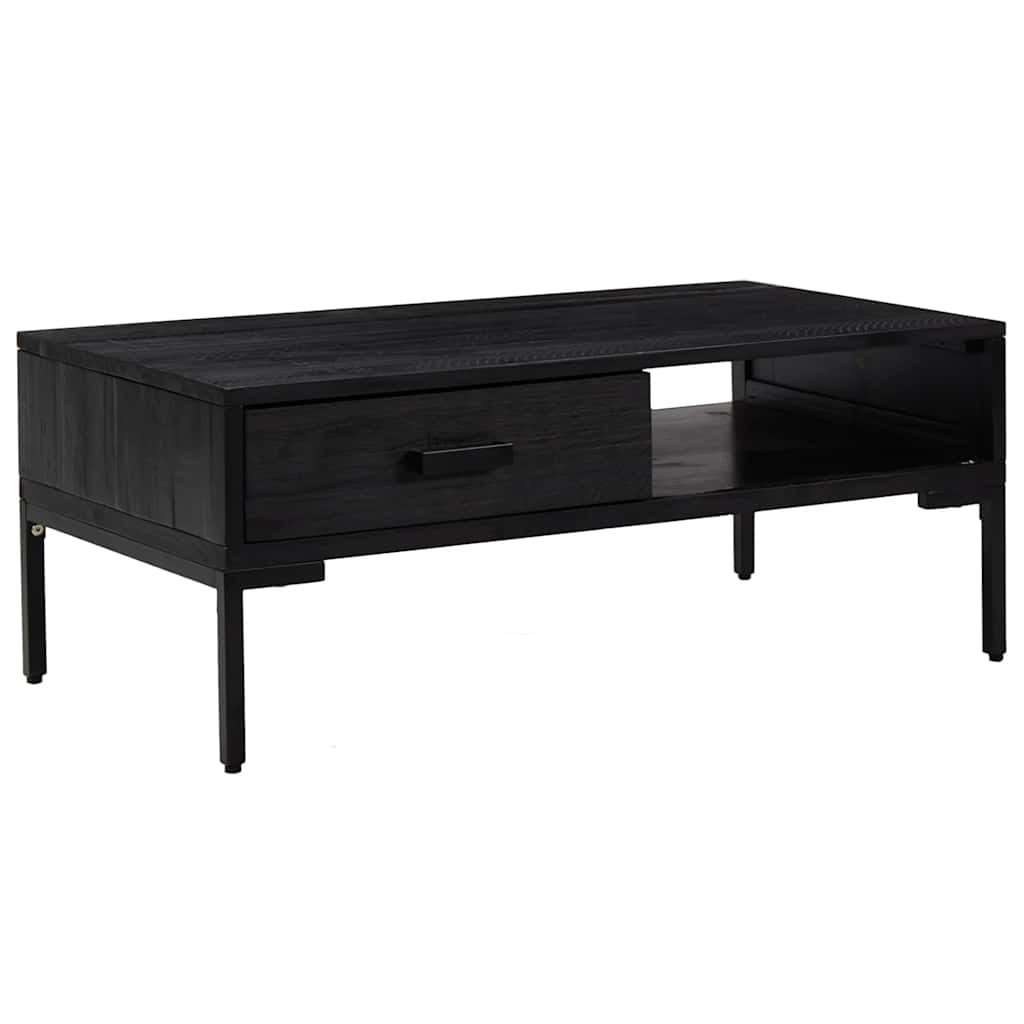 fekete tömör újrahasznosított fenyő dohányzóasztal 90x50x35 cm