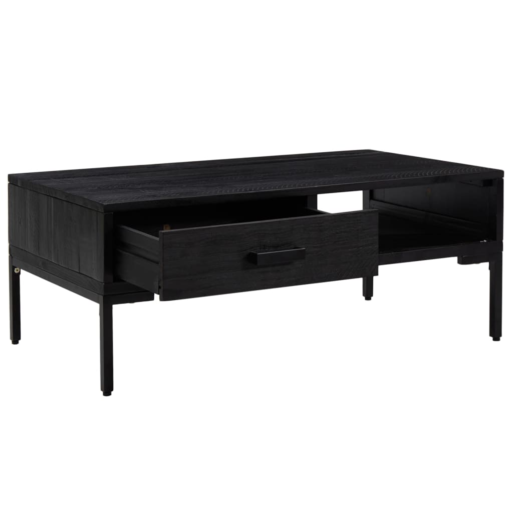fekete tömör újrahasznosított fenyő dohányzóasztal 90x50x35 cm