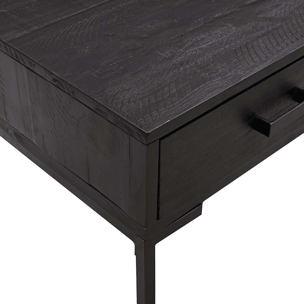 fekete tömör újrahasznosított fenyő dohányzóasztal 90x50x35 cm