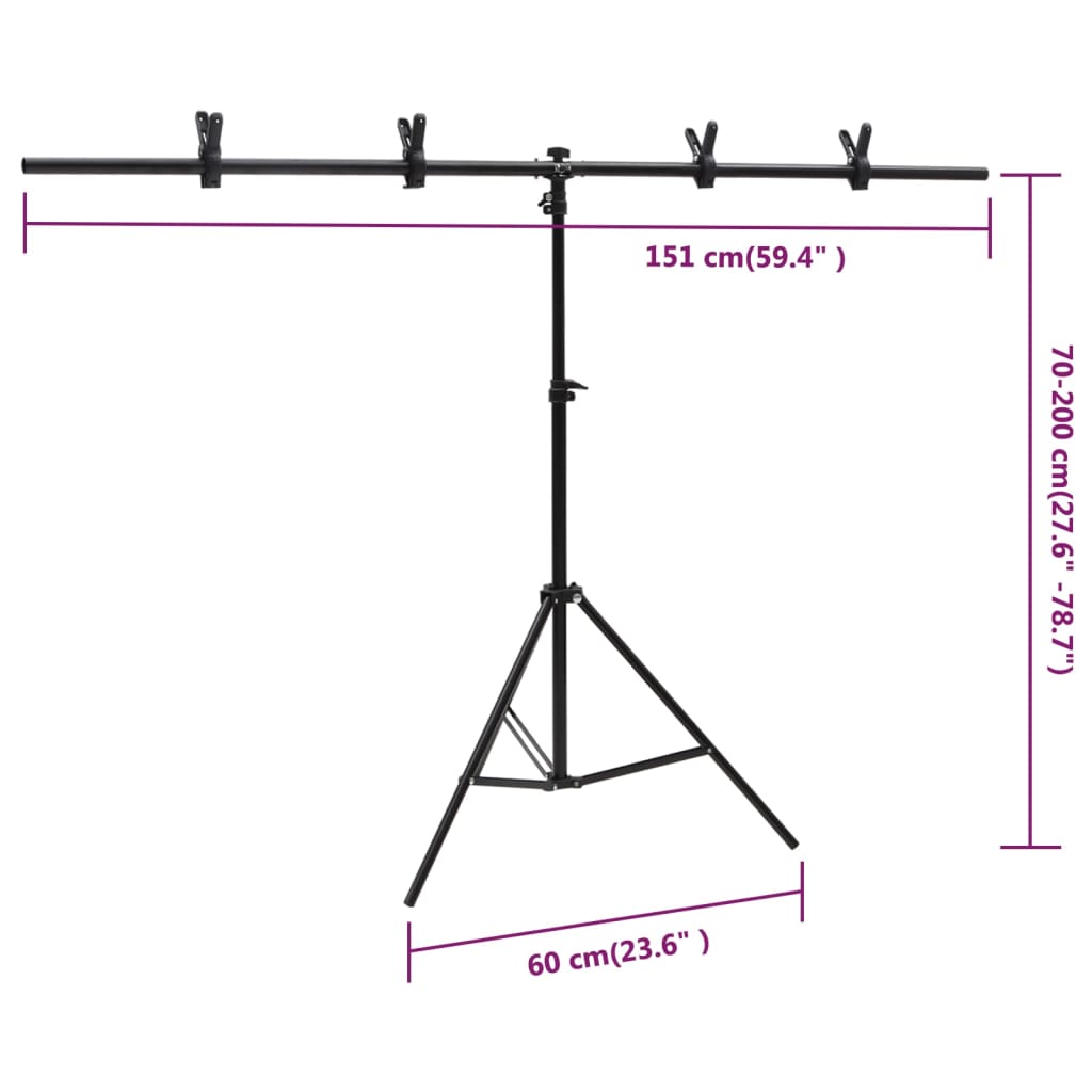 fekete háttér állvány T-alakú 151x60x(70-200) cm