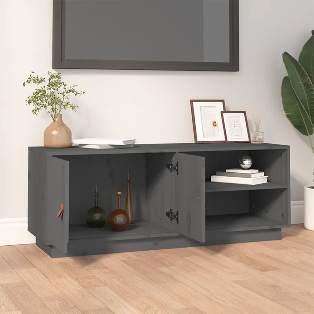 szürke tömör fenyőfa TV-szekrény 105x34x40 cm