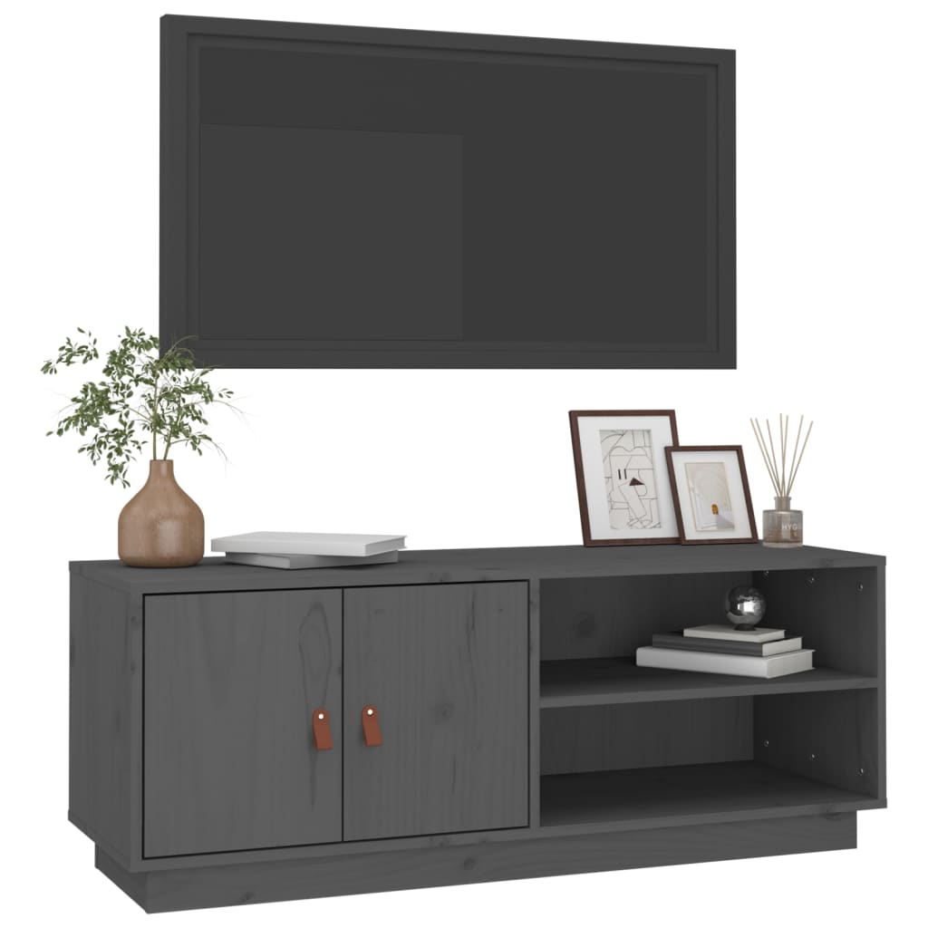 szürke tömör fenyőfa TV-szekrény 105x34x40 cm