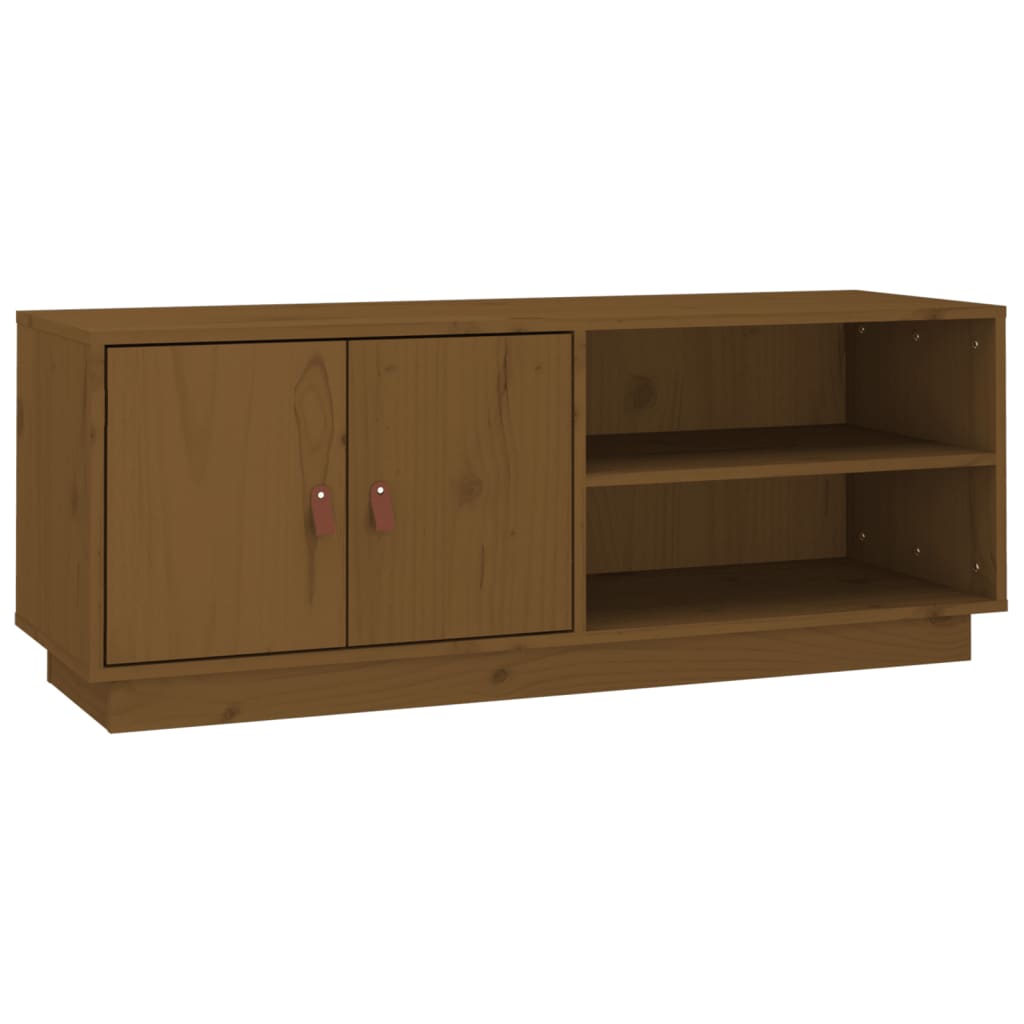 mézbarna tömör fenyőfa TV-szekrény 105 x 34 x 40 cm