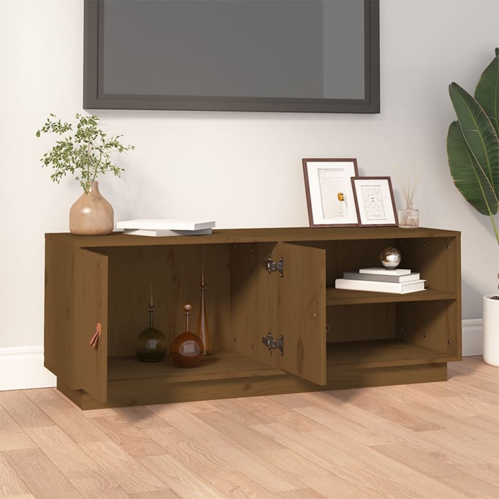 mézbarna tömör fenyőfa TV-szekrény 105 x 34 x 40 cm