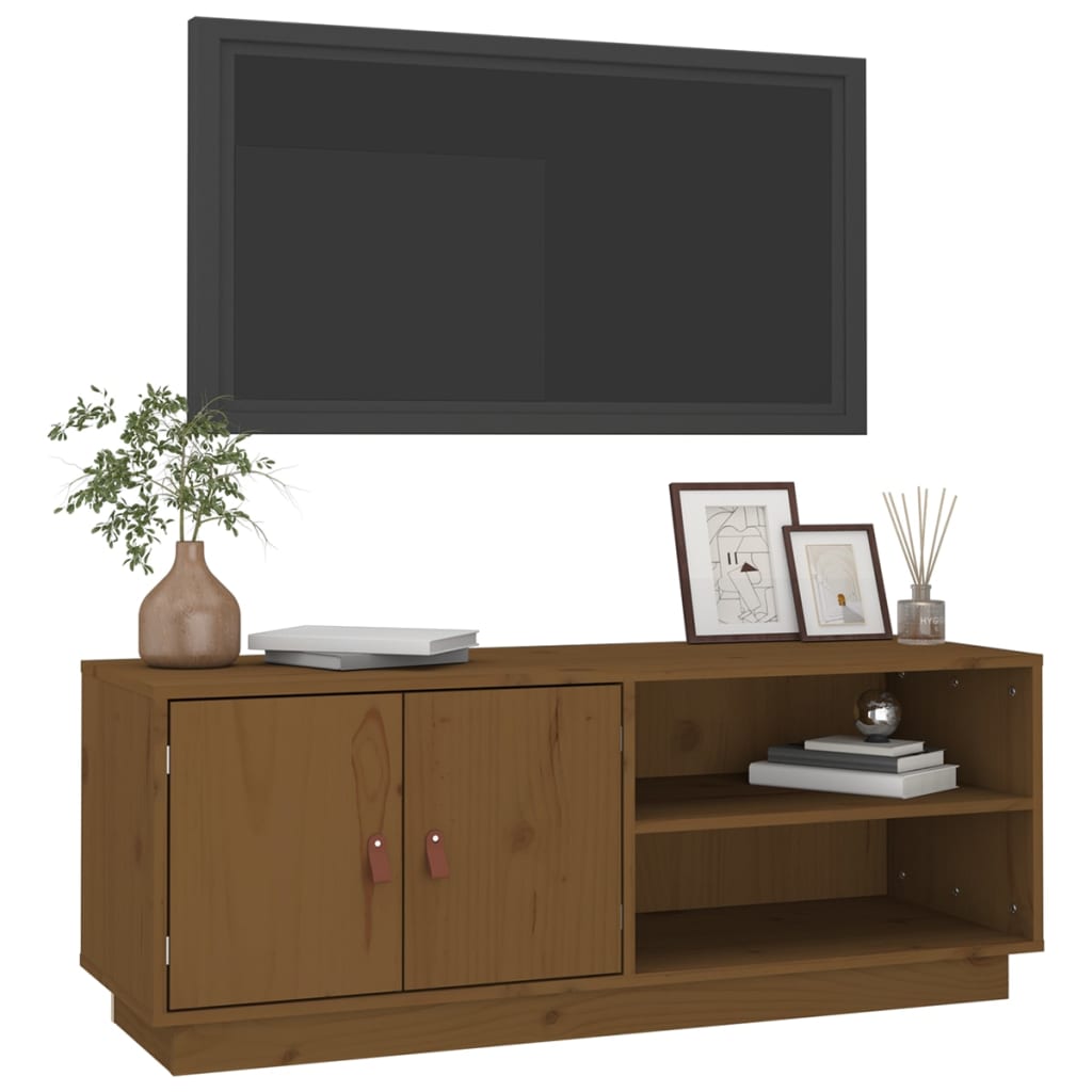 mézbarna tömör fenyőfa TV-szekrény 105 x 34 x 40 cm