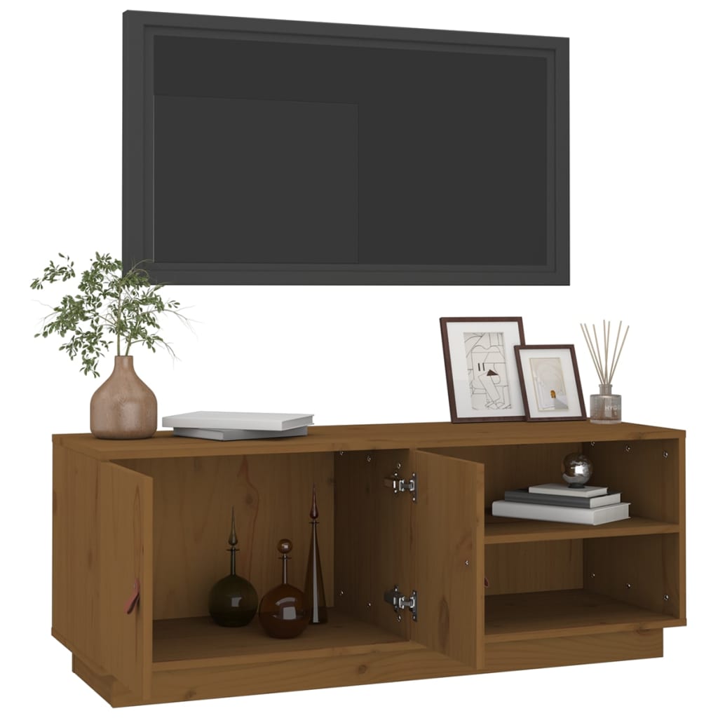 mézbarna tömör fenyőfa TV-szekrény 105 x 34 x 40 cm
