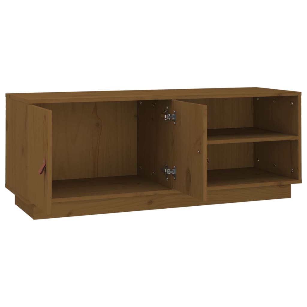 mézbarna tömör fenyőfa TV-szekrény 105 x 34 x 40 cm