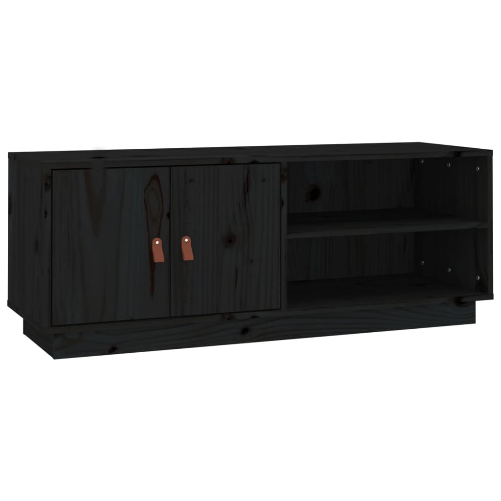 fekete tömör fenyőfa TV-szekrény 105 x 34 x 40 cm