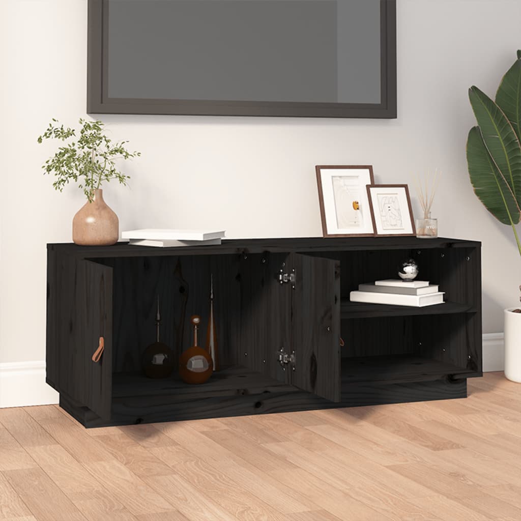 fekete tömör fenyőfa TV-szekrény 105 x 34 x 40 cm