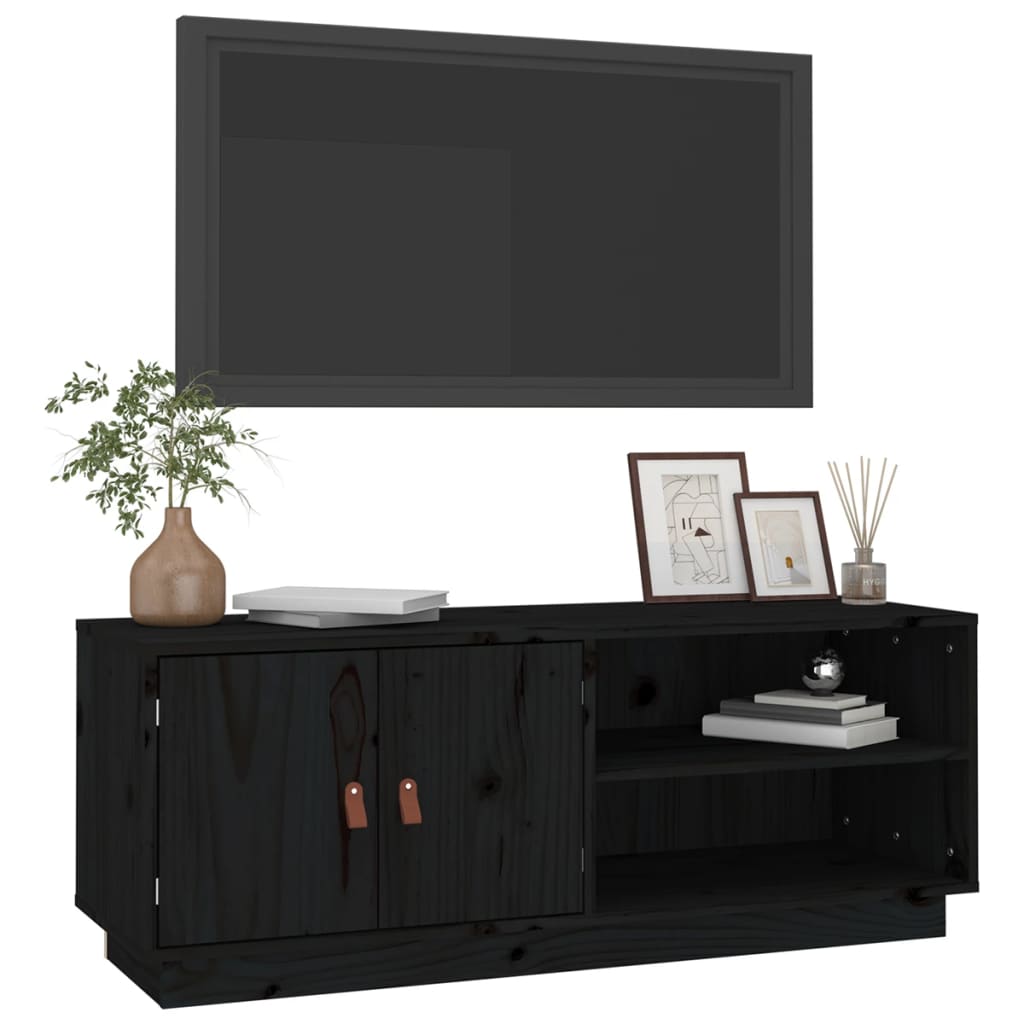 fekete tömör fenyőfa TV-szekrény 105 x 34 x 40 cm
