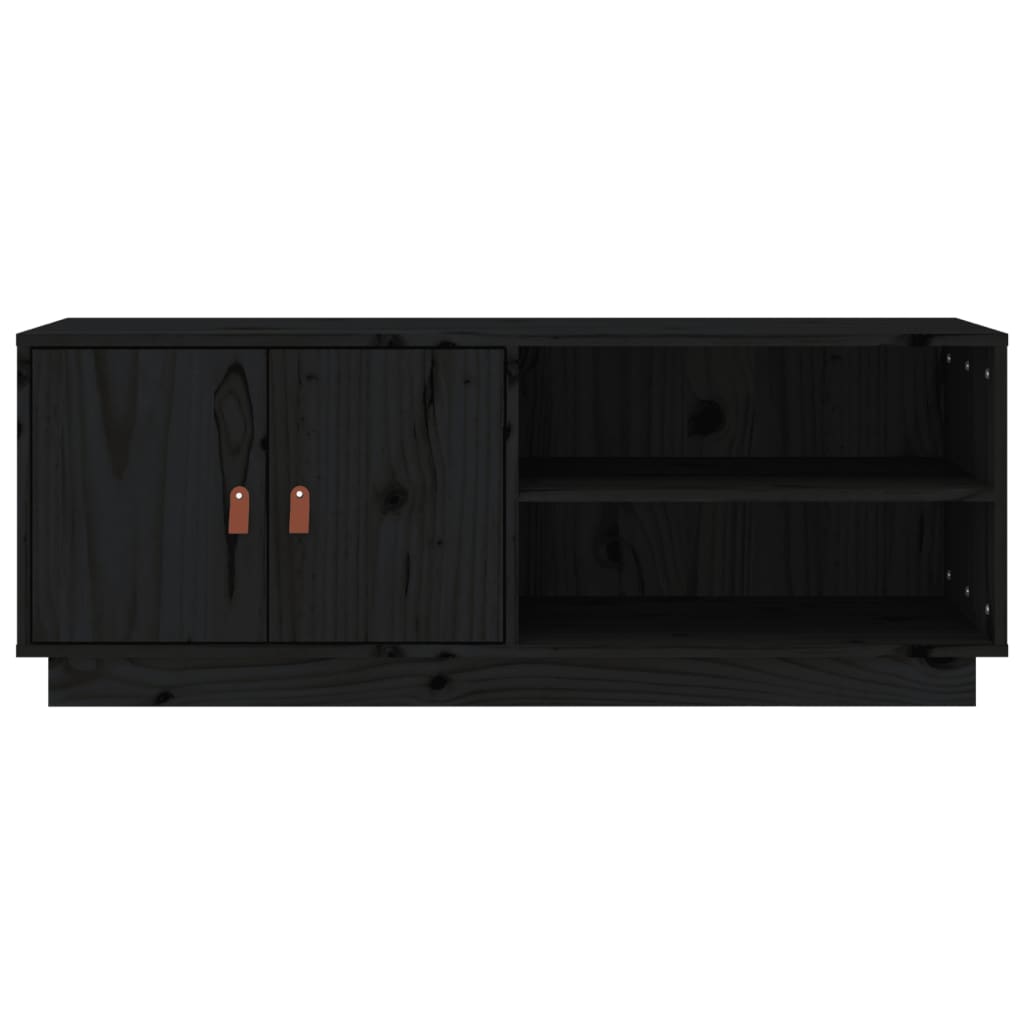 fekete tömör fenyőfa TV-szekrény 105 x 34 x 40 cm