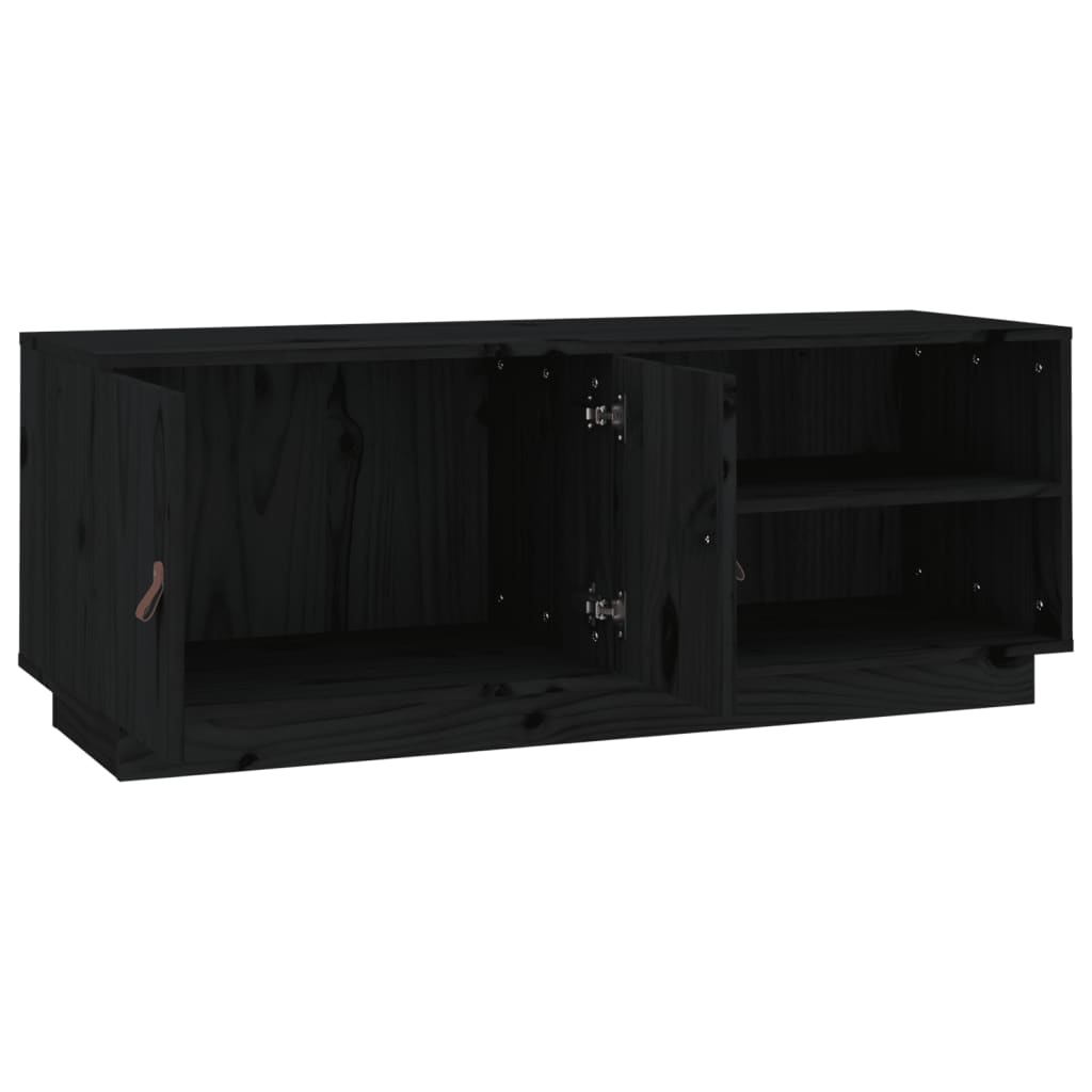 fekete tömör fenyőfa TV-szekrény 105 x 34 x 40 cm