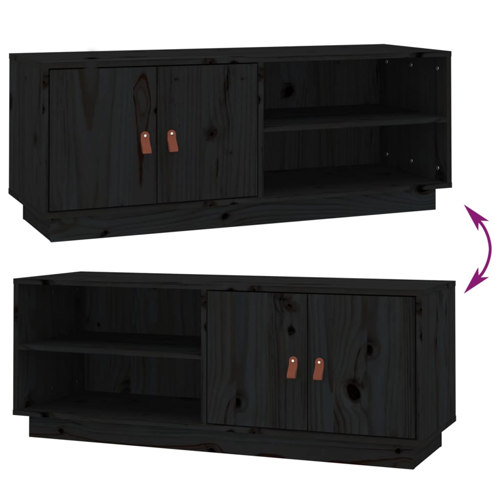 fekete tömör fenyőfa TV-szekrény 105 x 34 x 40 cm