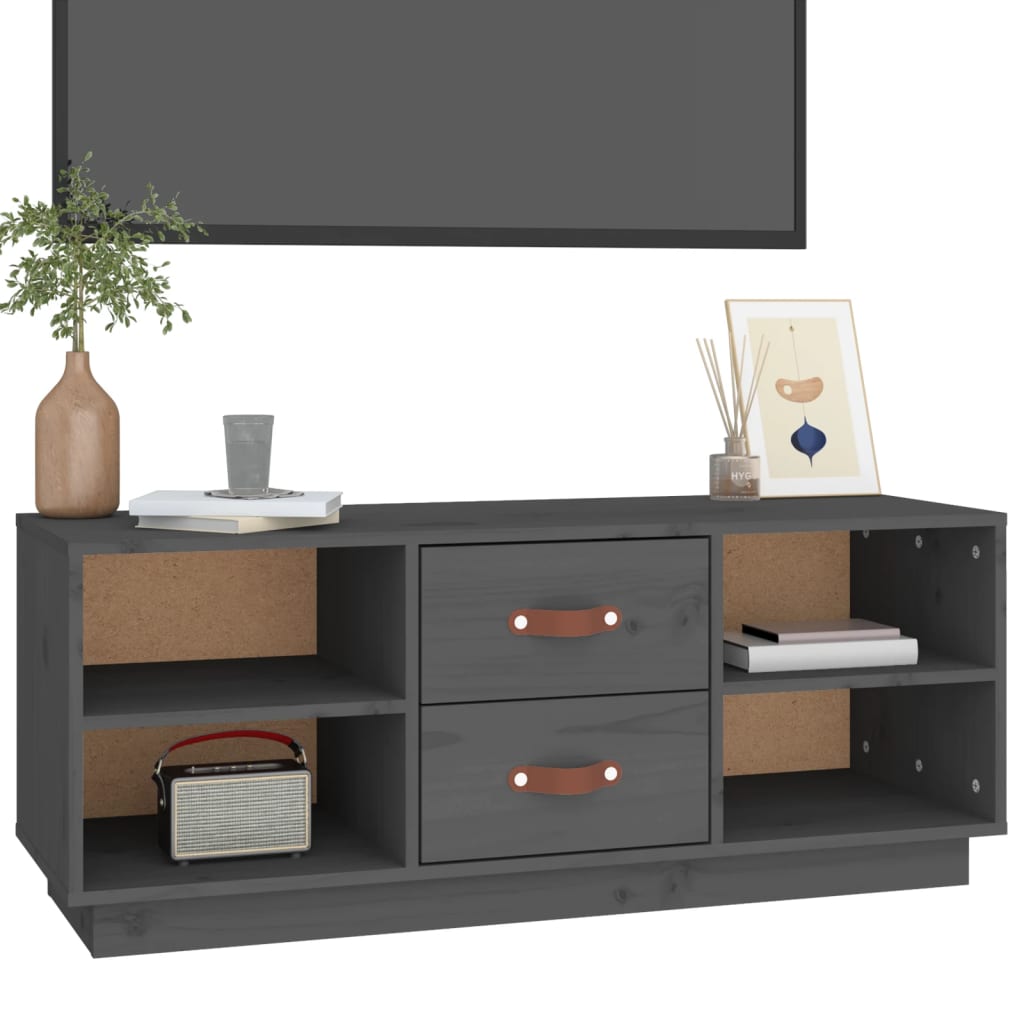 szürke tömör fenyőfa TV-szekrény 100x34x40 cm