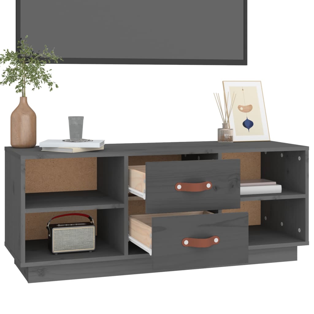 szürke tömör fenyőfa TV-szekrény 100x34x40 cm