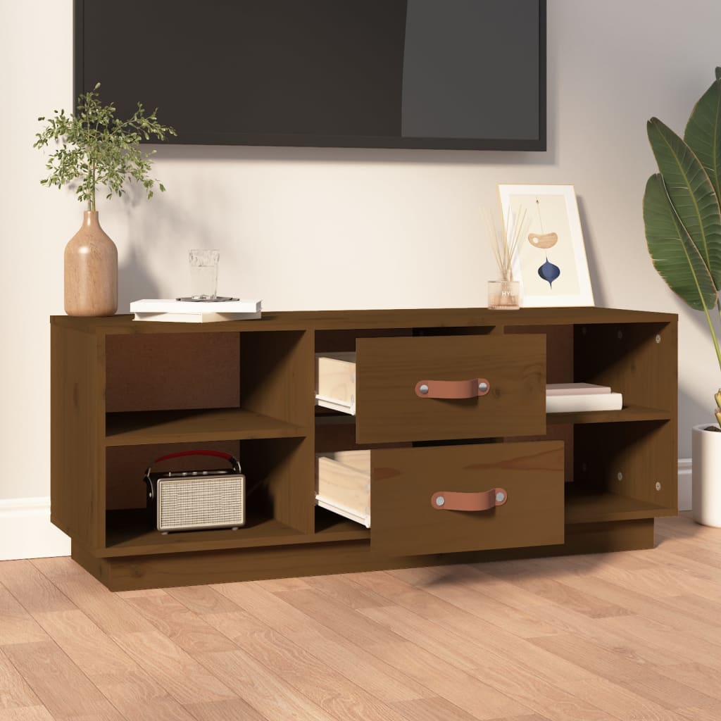 mézbarna tömör fenyőfa TV-szekrény 100x34x40 cm