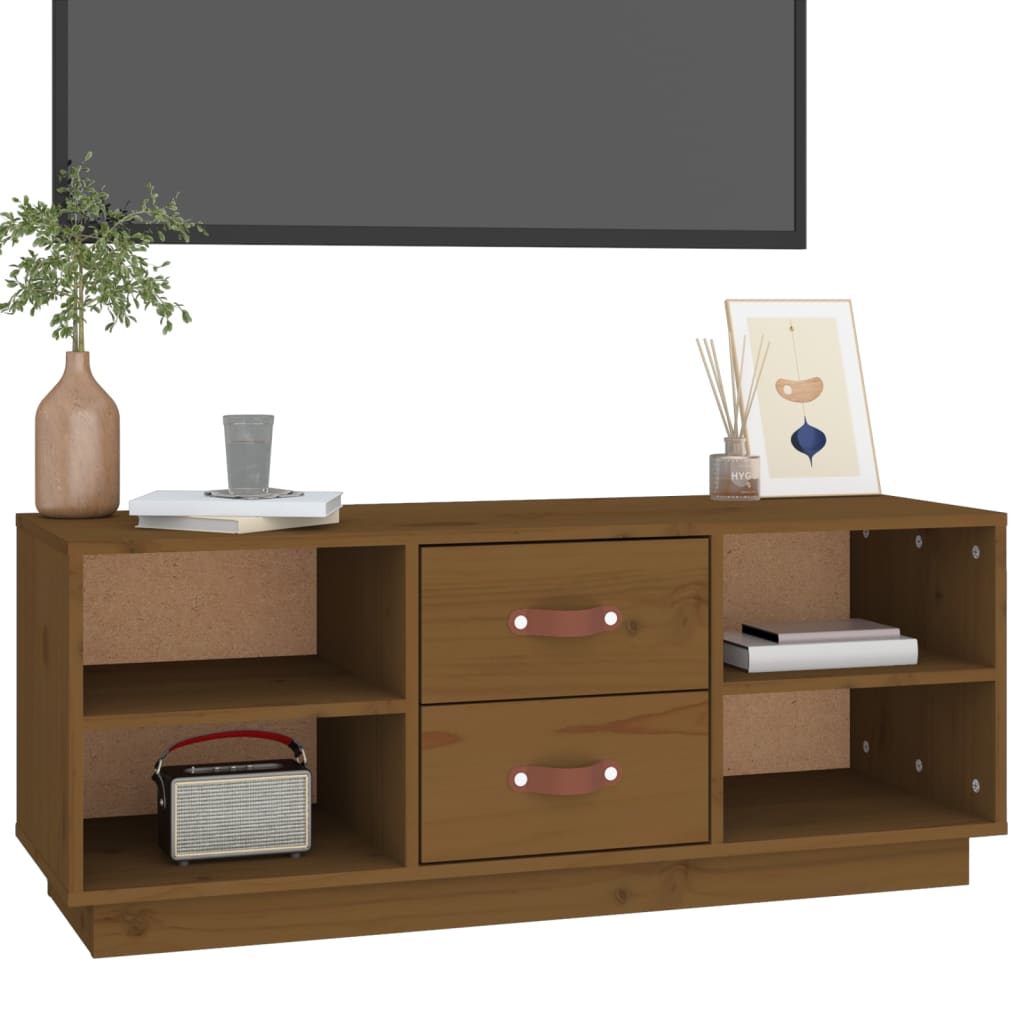 mézbarna tömör fenyőfa TV-szekrény 100x34x40 cm