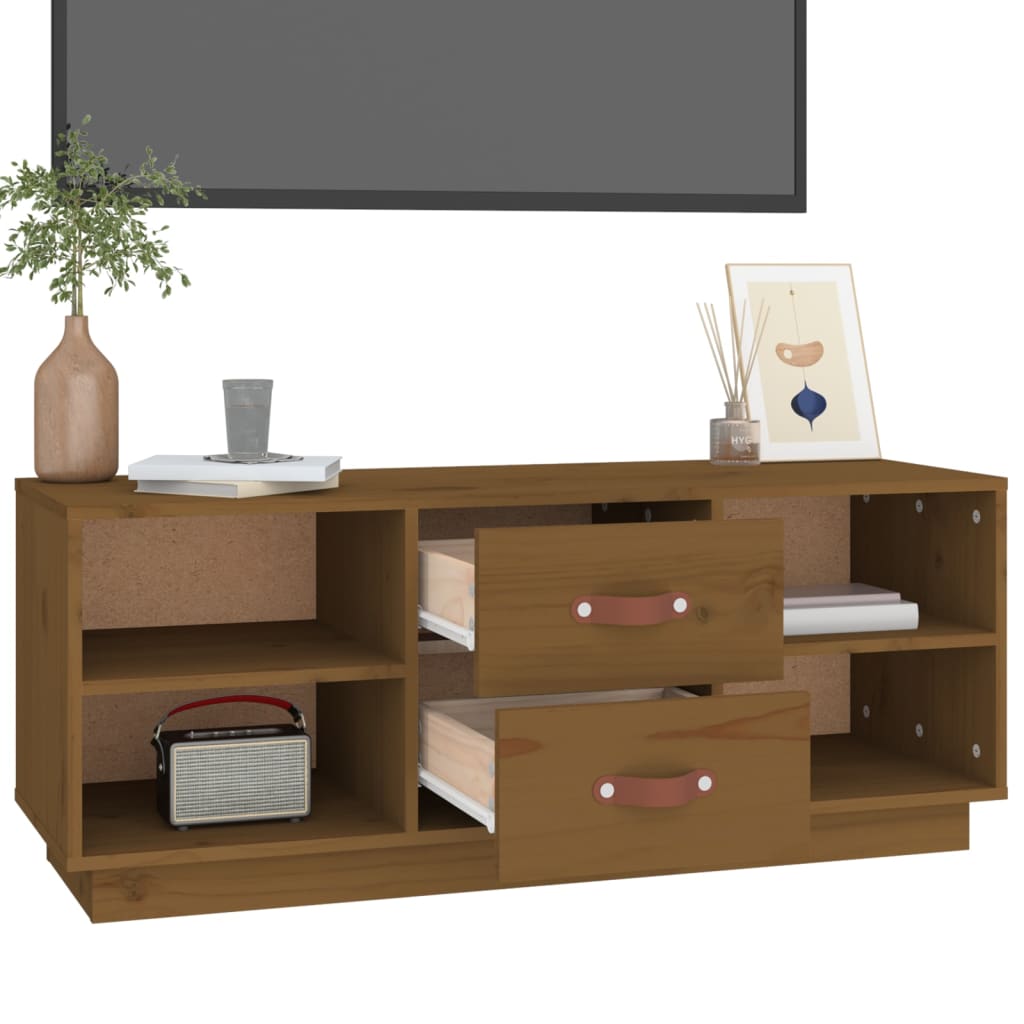 mézbarna tömör fenyőfa TV-szekrény 100x34x40 cm