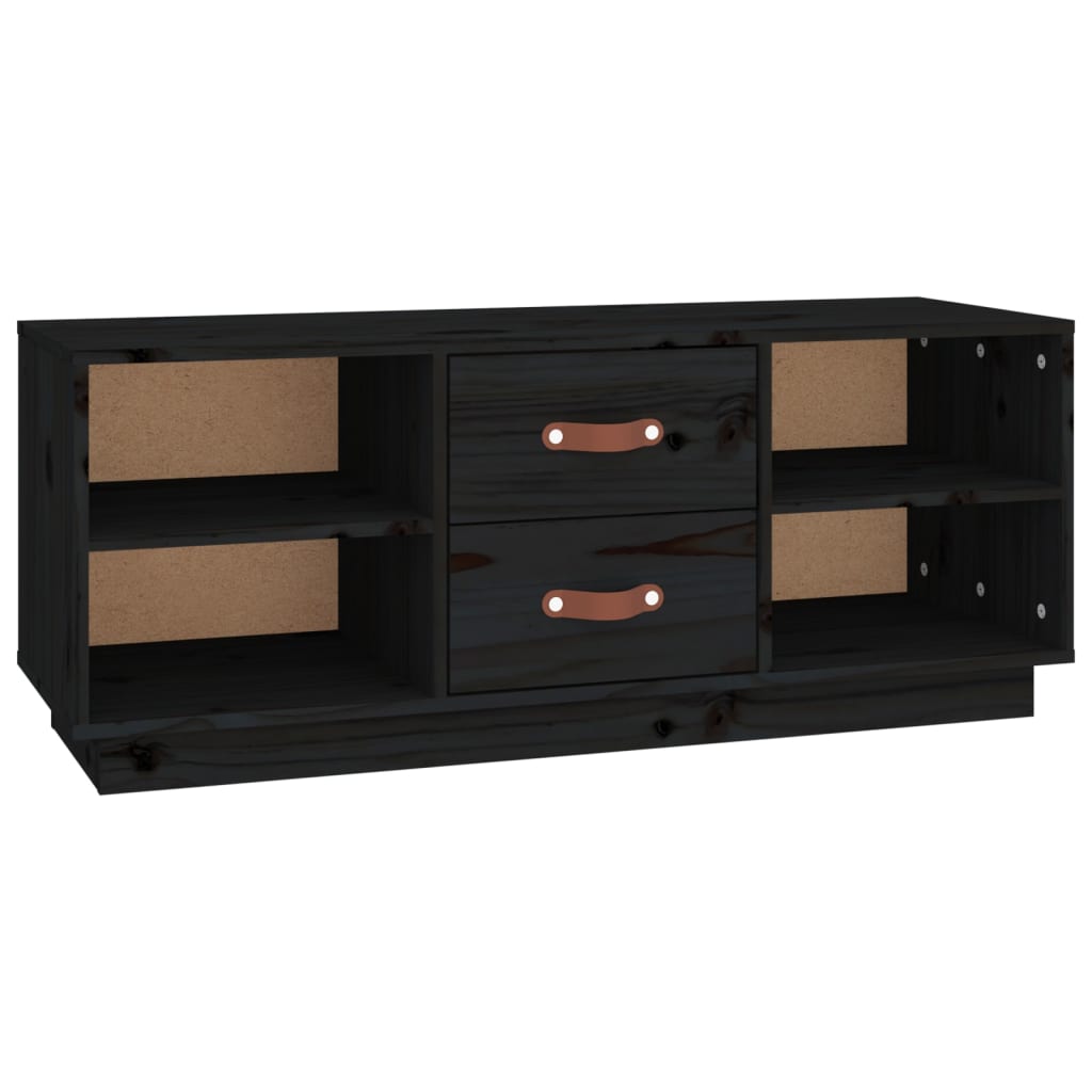 fekete tömör fenyőfa TV-szekrény 100x34x40 cm