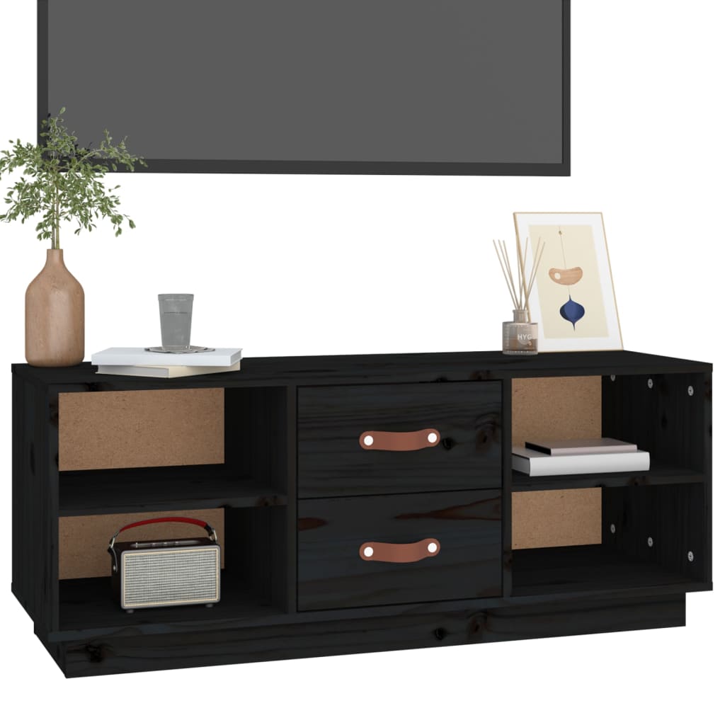 fekete tömör fenyőfa TV-szekrény 100x34x40 cm