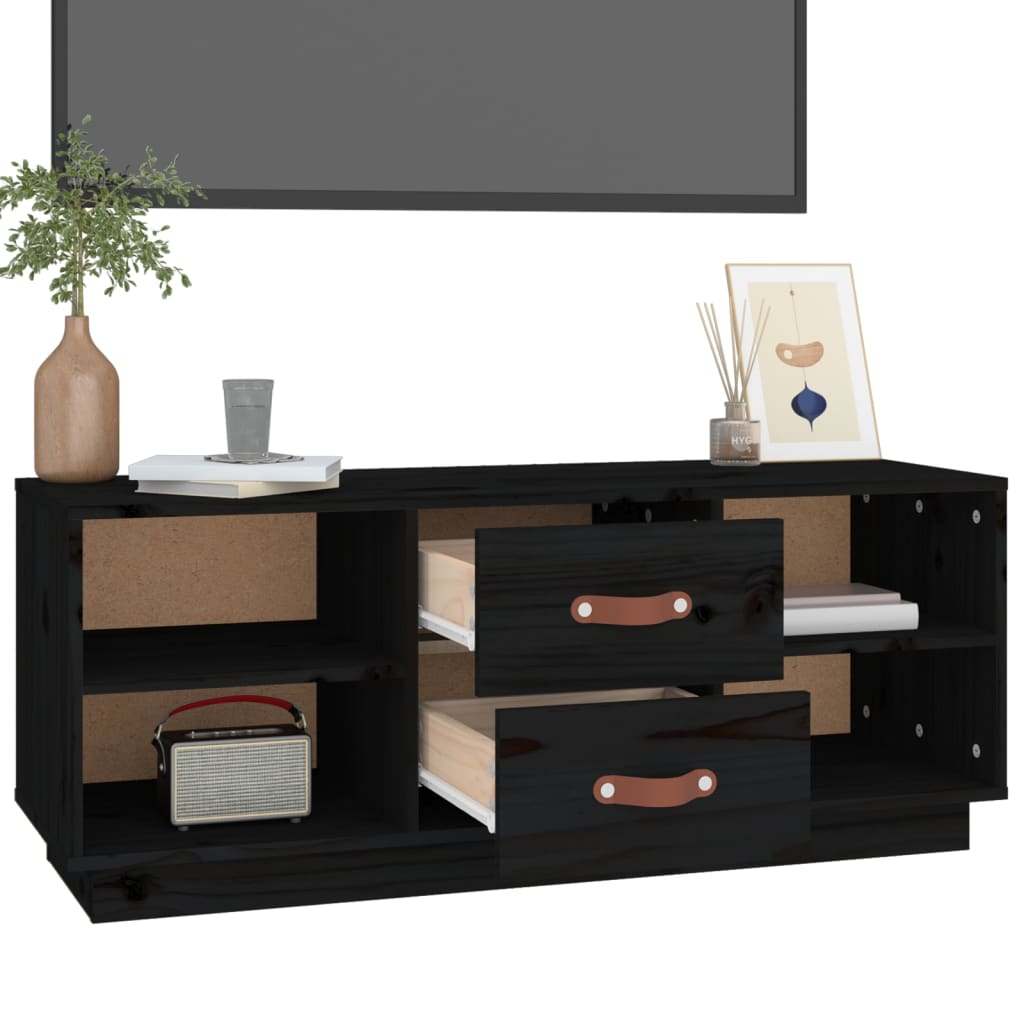 fekete tömör fenyőfa TV-szekrény 100x34x40 cm