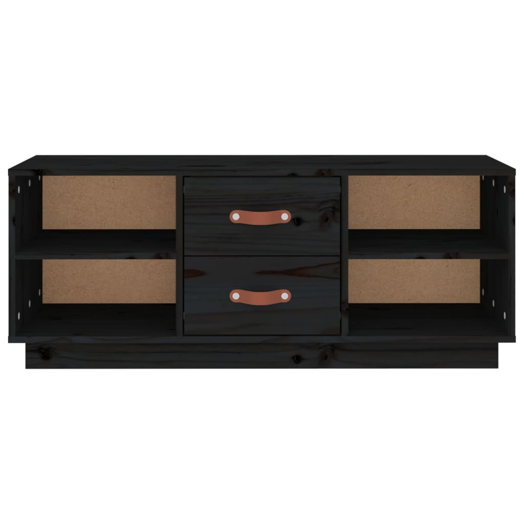 fekete tömör fenyőfa TV-szekrény 100x34x40 cm