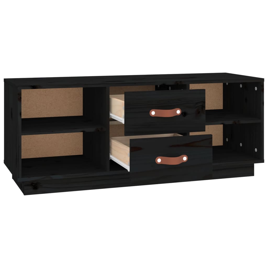 fekete tömör fenyőfa TV-szekrény 100x34x40 cm