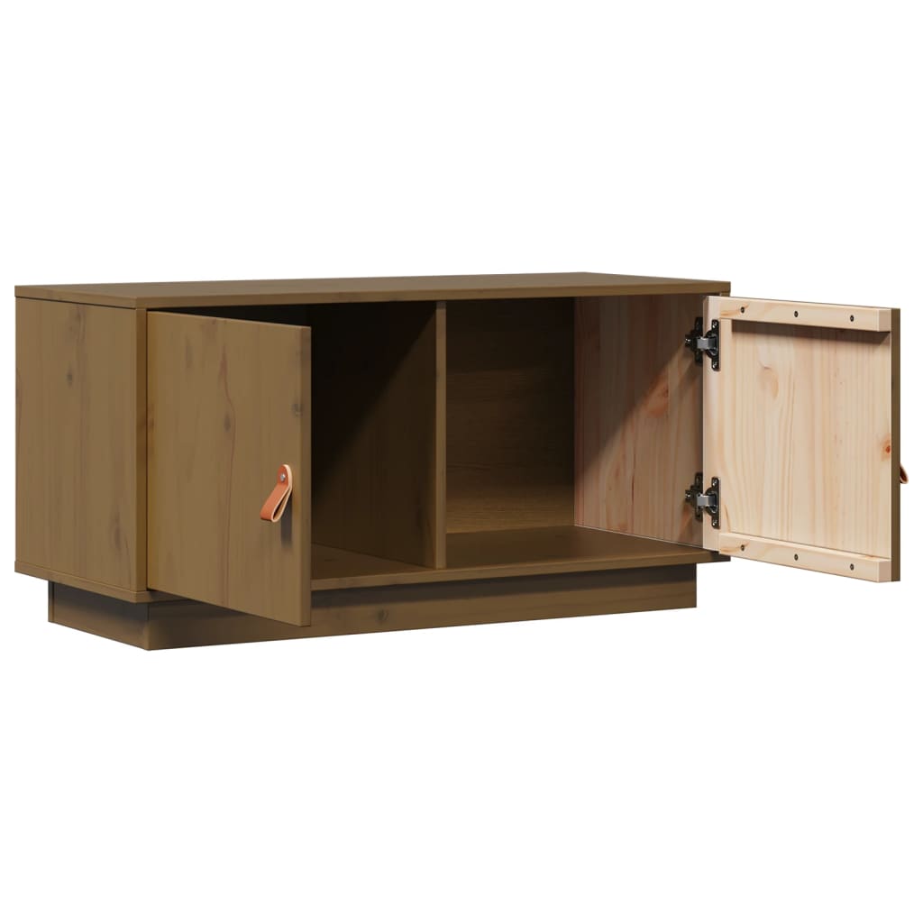 mézbarna tömör fenyőfa TV-szekrény 80x34x40 cm