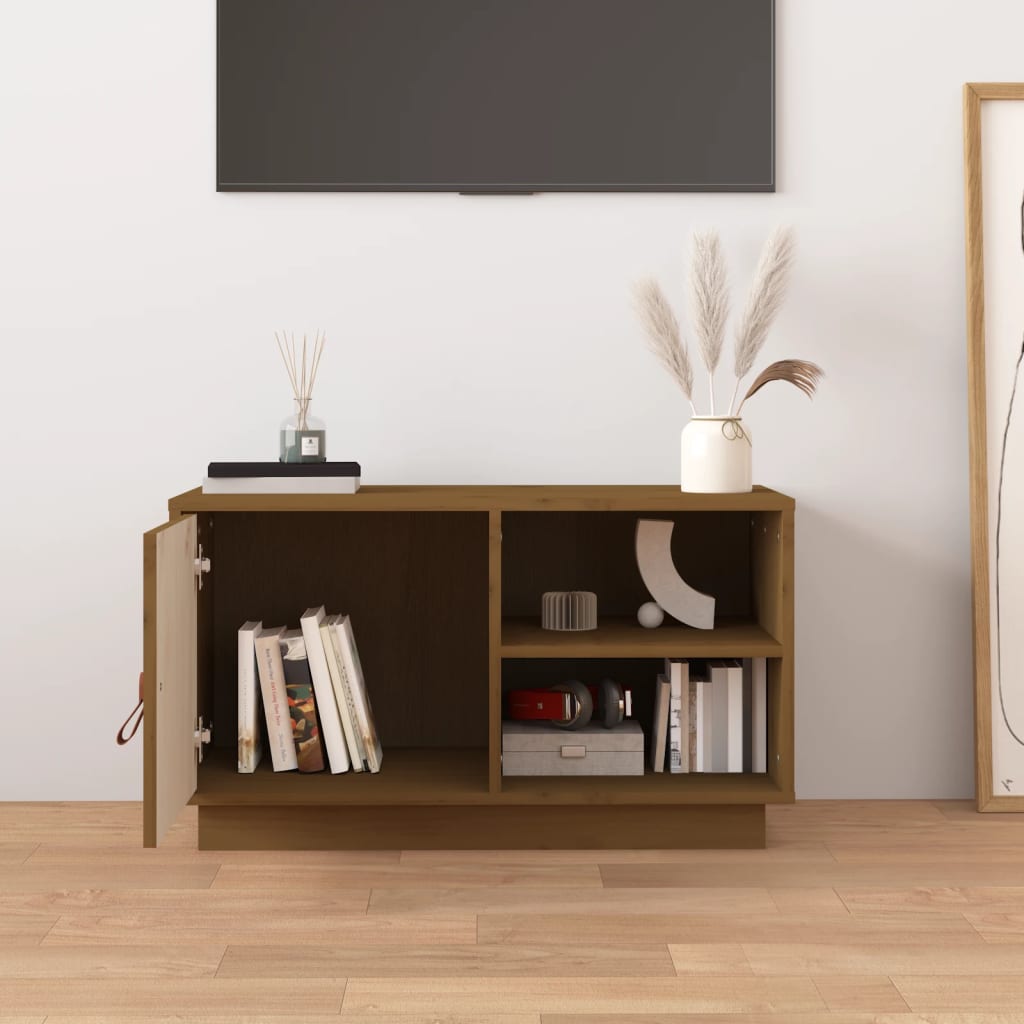 mézbarna tömör fenyőfa TV-szekrény 70 x 34 x 40 cm