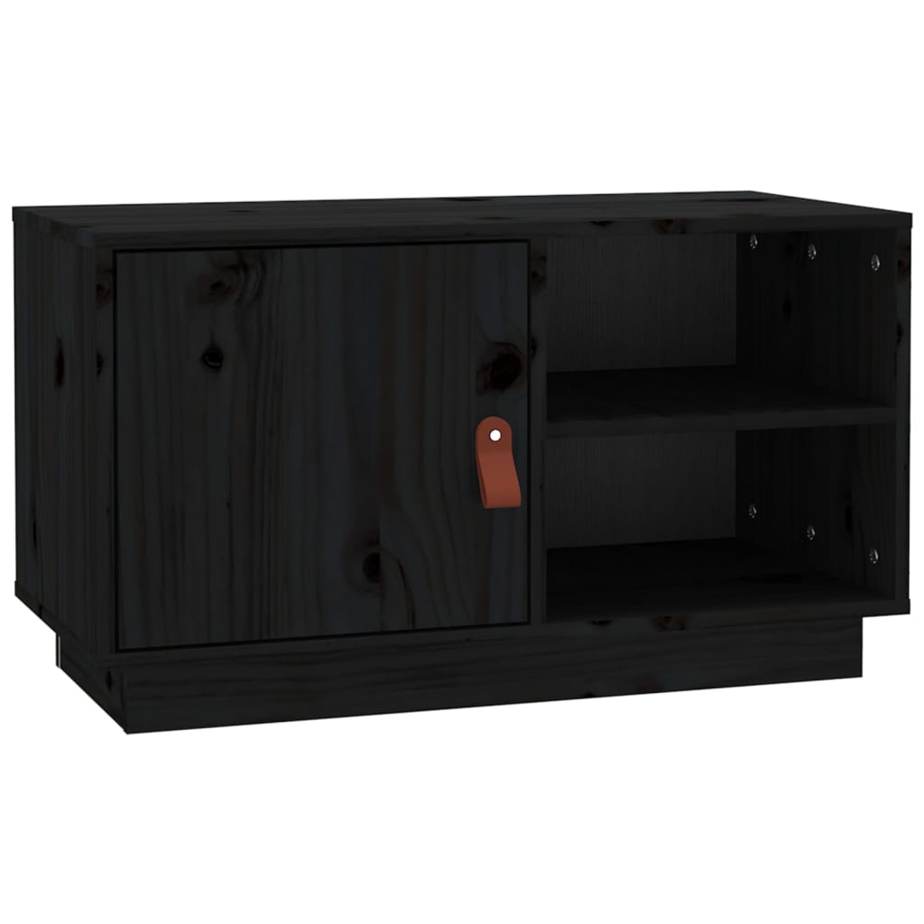 fekete tömör fenyőfa TV-szekrény 70 x 34 x 40 cm