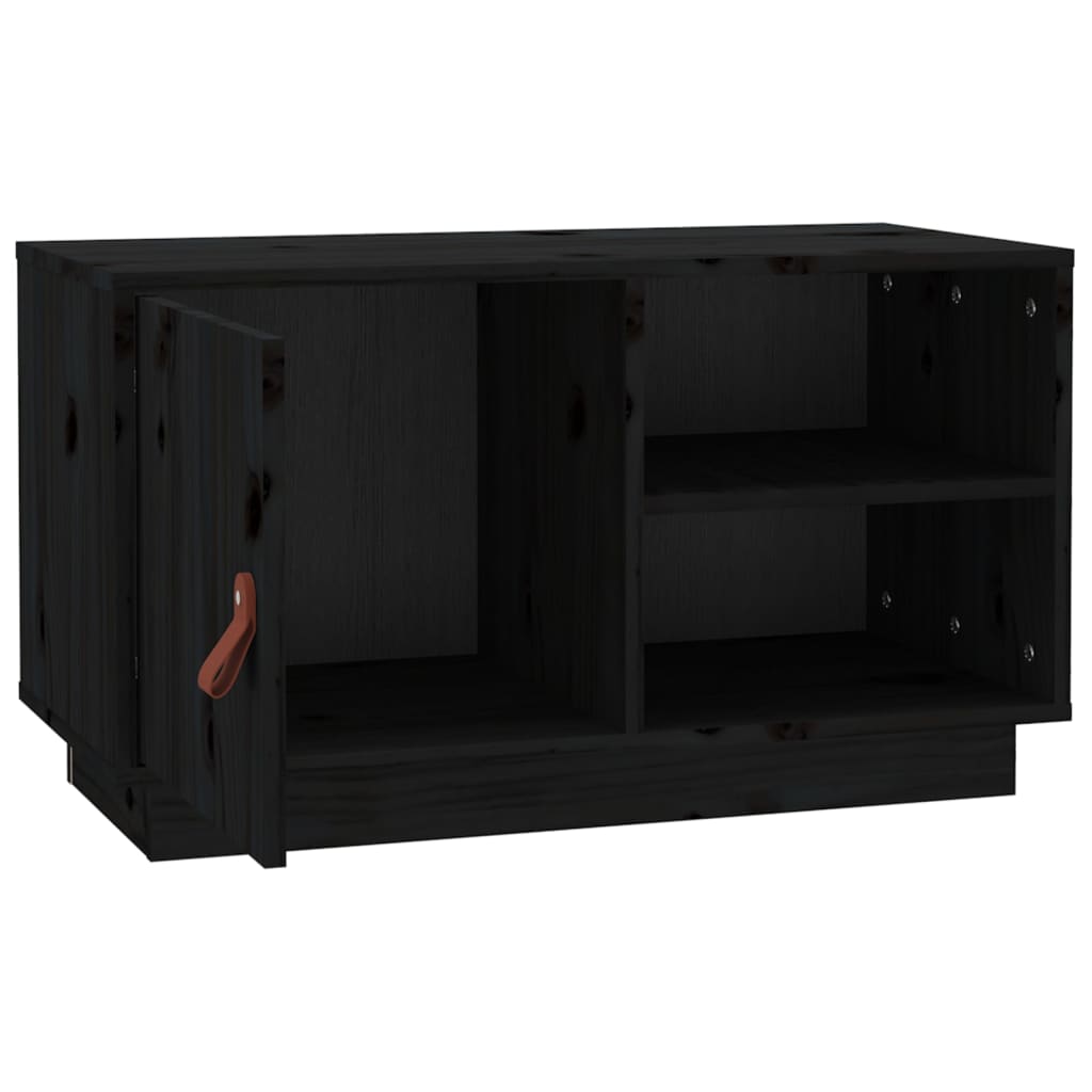 fekete tömör fenyőfa TV-szekrény 70 x 34 x 40 cm