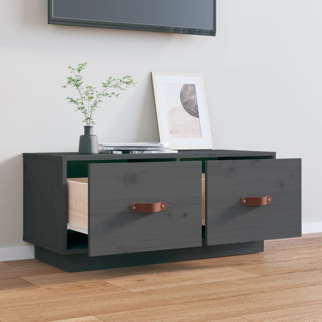 szürke tömör fenyőfa TV-szekrény 80 x 34 x 35 cm