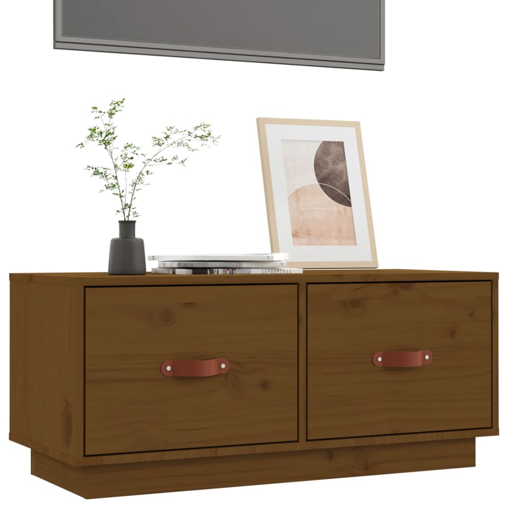mézbarna tömör fenyőfa TV-szekrény 80 x 34 x 35 cm
