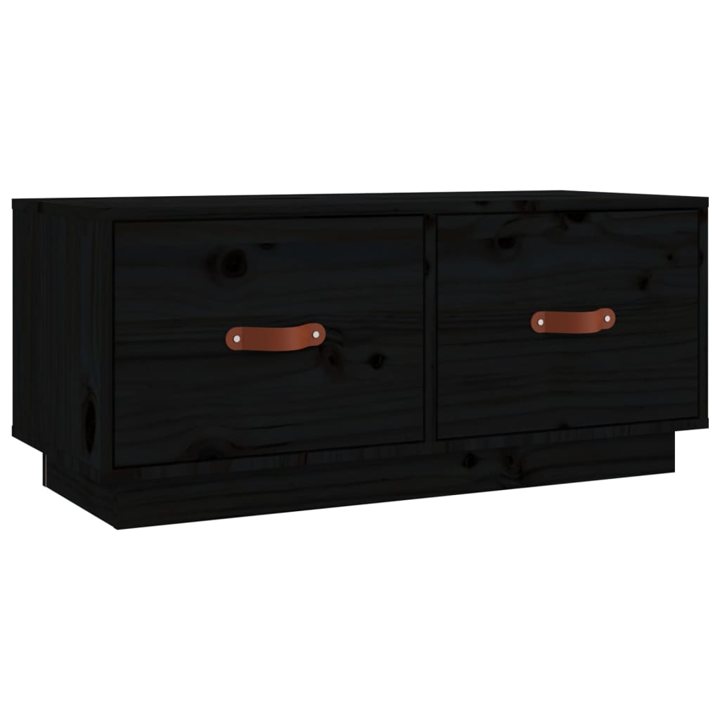 fekete tömör fenyőfa TV-szekrény 80 x 34 x 35 cm