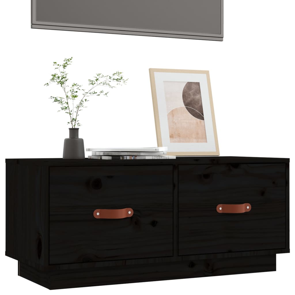 fekete tömör fenyőfa TV-szekrény 80 x 34 x 35 cm