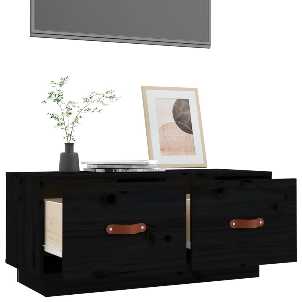 fekete tömör fenyőfa TV-szekrény 80 x 34 x 35 cm